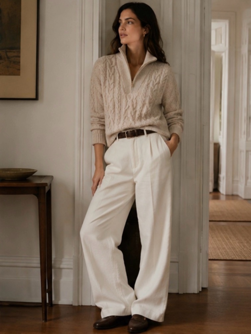 J. Crew Cream Cable-Knit Half-Zip Turtleneck Sweater - Picture 3 of 4